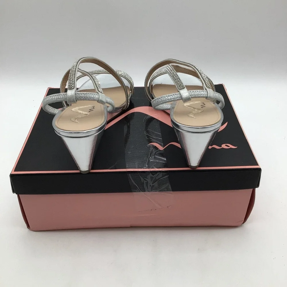 Nina Nixon-FY Silver Rhinestone Wedge Sandals Womens Size 9 M Formal‎ Shoes NEW